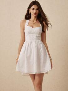 Poéselle 白色连衣裙海滩、度假、鸡尾酒会、派对、婚纱、婚礼宾客礼服女士、仙女裙、晚宴礼服、宾客礼服、女士性感镂空刺绣露背迷你连衣裙、度假风格女士夏季服装女士连衣裙女士优雅连衣裙 - 白色 - 查看 5