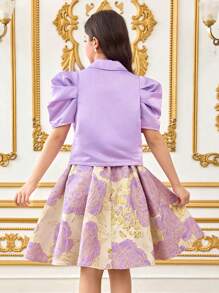 SHEIN Tween Girls 2 件套优雅提花衬衫和裙子套装