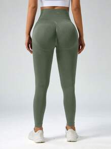 Easithlete Wide Waistband Colorblock Sports Leggings - Army Green - View 7