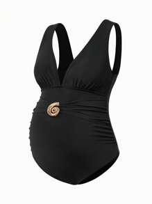 SHEIN Completo a due pezzi con stampa floreale tropicale, elegante costume da bagno intero per gravidanza, abbigliamento da resort