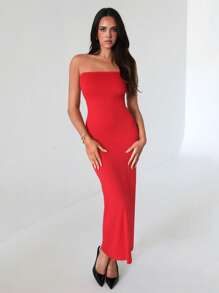 Roylia Women Backless Twist Knot Fishtail Hem Long Bodycon Dress - Red - View 3