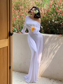 DAZY طقم بكيني بأكمام طويلة وفستان كوفر أب شفاف بلا ظهر للعطلات الصيفية