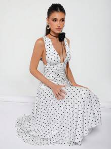 COSMINA Women's Elegant Polka Dot Midi Dress For Vacation, Commute And Daily Wear, Spring/Summer