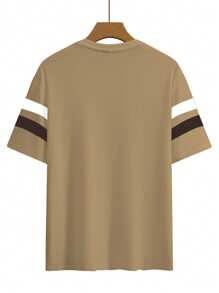 Manfinity Homme Camiseta casual de cuello redondo de manga corta a rayas para hombre tallas grandes