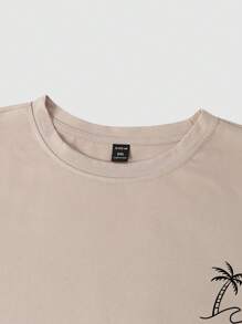 Manfinity RSRT Plus Size Men Palm Tree Print Round Neck Short Sleeve Casual T-Shirt, Beach T Shirt Men, Men S Apricot Tees
