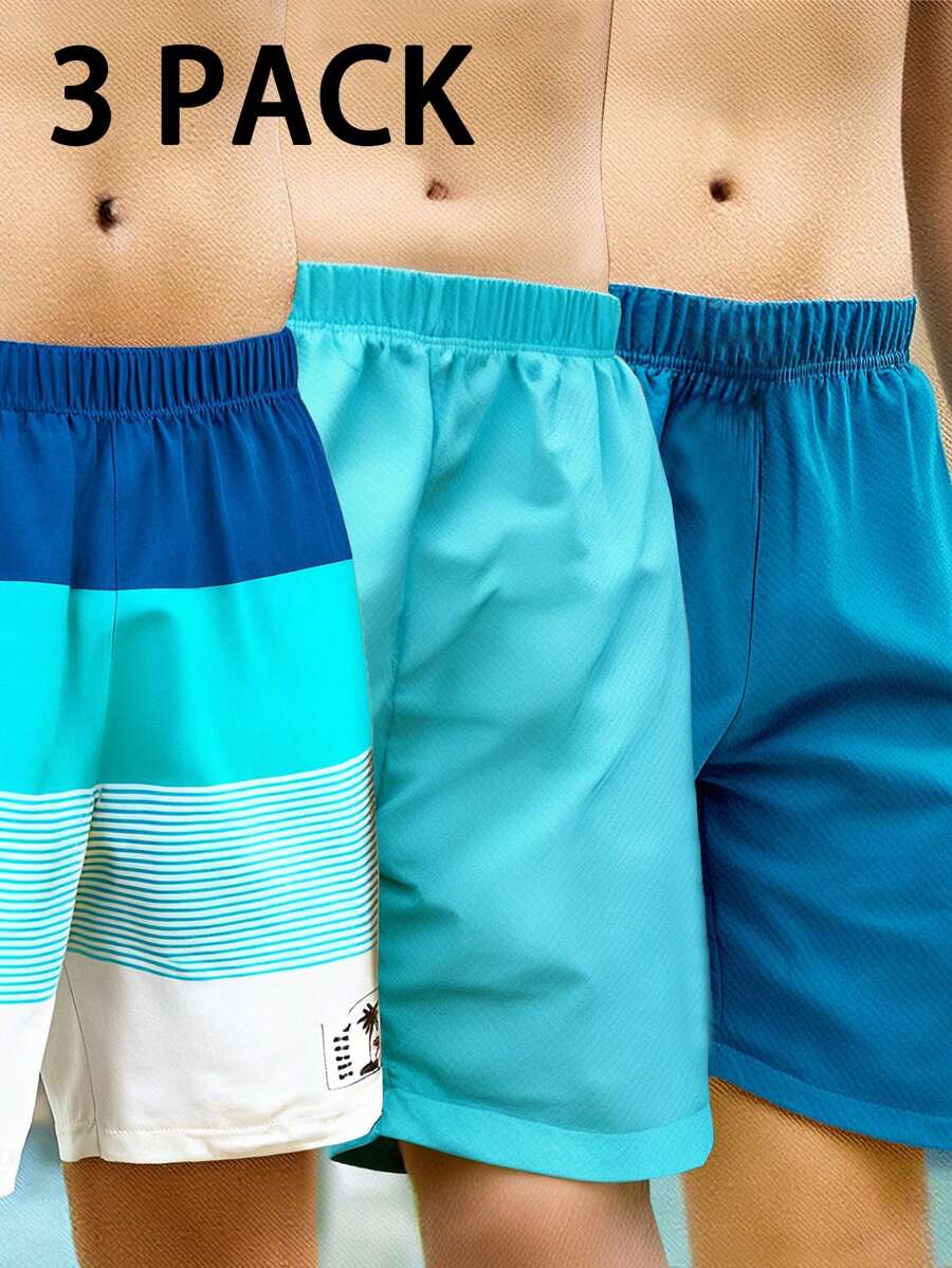 SHEIN Bộ 3 quần bơi dệt thoi rộng rãi nhiều màu trơn cho trẻ em/trẻ vị thành niên, quần đi biển, thích hợp mặc khi đi làm, đi học, mặc thường ngày, đi nghỉ, thể thao, xuân/hè - Nhiều màu - Xem 1