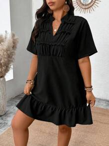 Breezaya Pure Plus Size Women's Solid Color Casual V-Neck Ruched Cut-Out Detail Dress