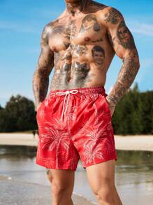 Manfinity Swimmode Men's Casual Beach Shorts, Minimalist And Fashion, Everyday Wear Men Swim Trunks - Red - View 7