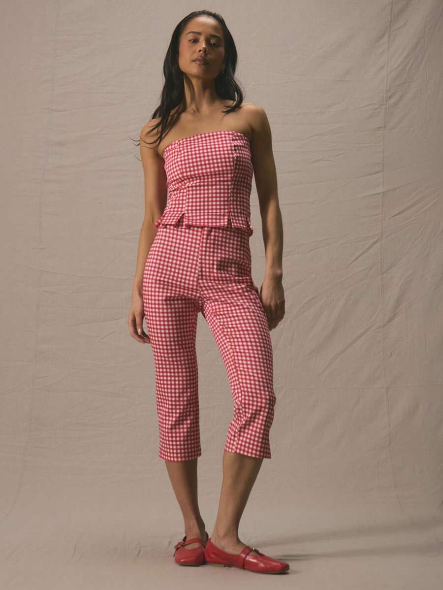 MUSERA 高腰侧开衩修身七分裤，夏季可爱度假风，90年代性感户外假日7月4日 - 彩色 - 查看 1