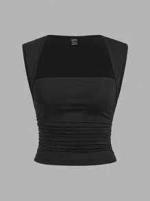 SHEIN EZwear 黑色和玫瑰红色无缝针织女士紧身吊带背心 - 玫紅色 - 查看 3