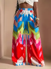 Slaydiva Pantalones de estilo bohemio con estampado para mujer, adecuados para festivales de música, Pascua, Nashville, fiestas de cumpleaños, graduación, estudiantes, uso casual, diario, vacaciones, crucero, playa, tomar el sol, con contraste de colores, para primavera/verano
