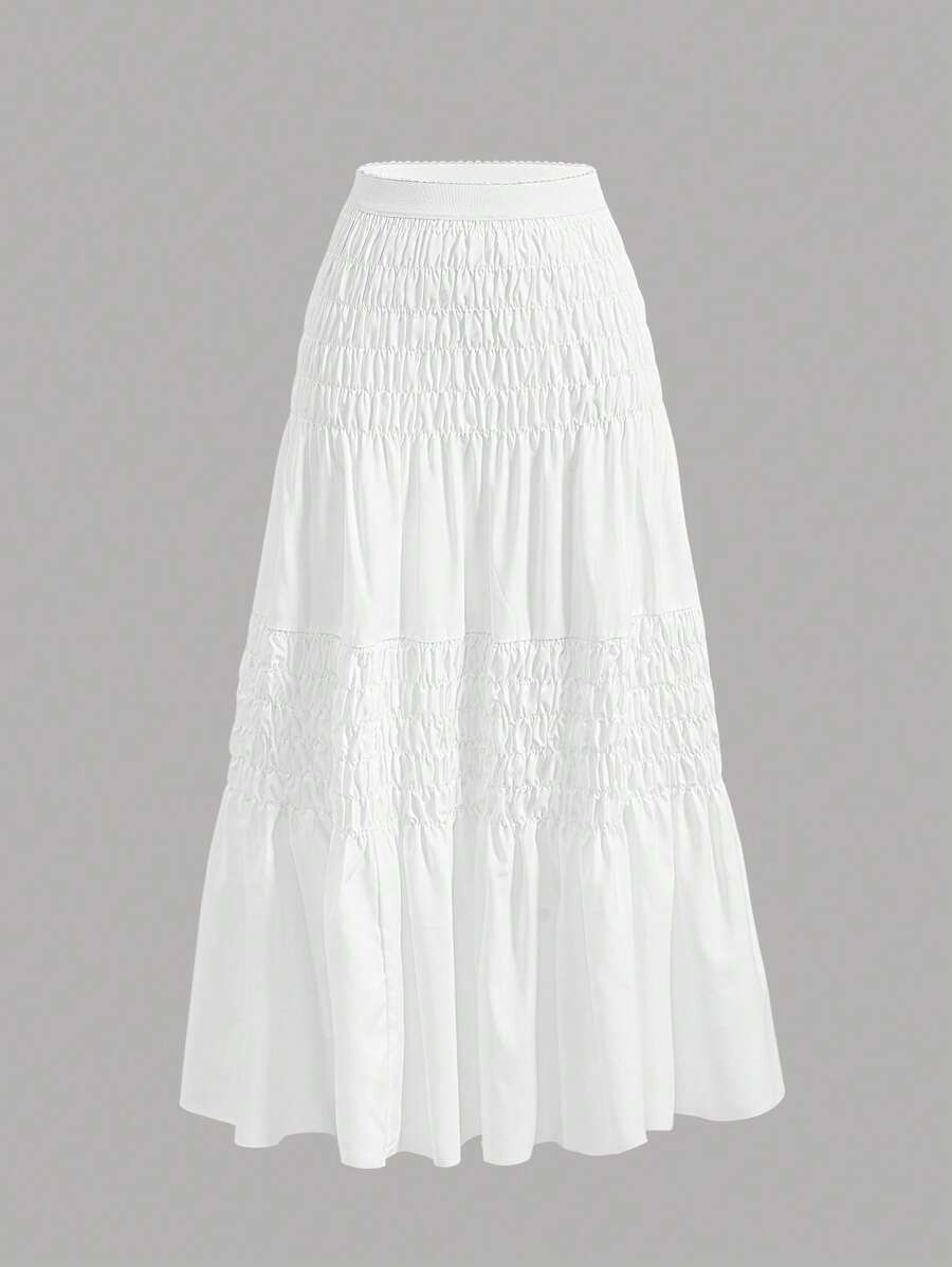 SHEIN MOD Multi-Layer Ruched Ruched Design Versatile A-Line Skirt, Minimalist Fashion For Summer, Boho,Tropical  , Elegant,Vacation ,Flowy ,Tea Party ,Coquette ,All-Match Casual Skirt - White - View 1