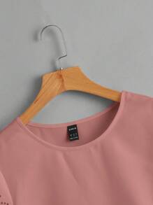 SHEIN Clasi 鏤空貝殼邊素色上衣 - 藕粉色 - 查看 4