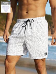 Manfinity VDAYZ Men's All-Over Print Drawstring Waist Beach Shorts, Casual Men Swim Trunks - White - View 1