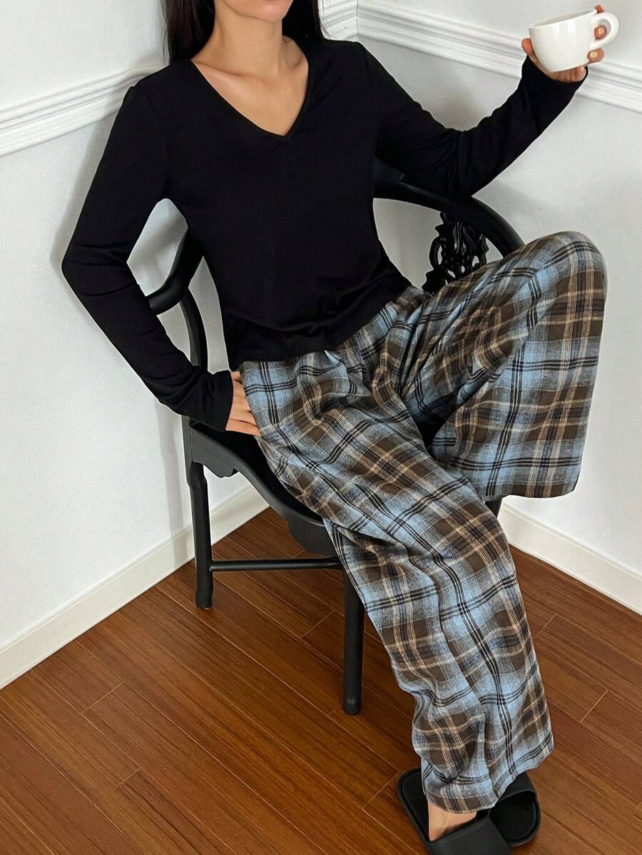 DAZY 女士休闲两件套舒适家居套装，春季 - 黑色 - 查看 1