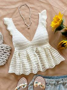 Soleia 女士纯色甜心领无袖休闲针织毛衣 - 白色 - 查看 2