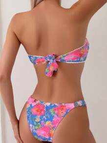 Swim Mod Women's Floral Printed Modest 2 Pieces Swimwear With Ruffles, Holiday Vacation Swimwear For Summer - Multicolor - View 2