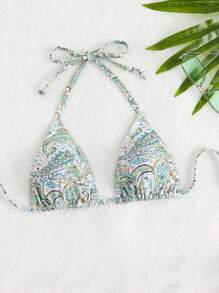 Swim Vcay 女士热带印花露背三角杯比基尼上衣 泳装、休闲与度假 - 彩色 - 查看 1