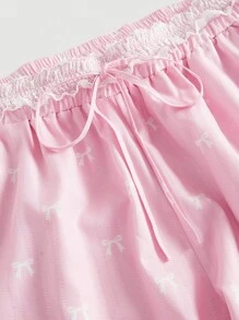 SHEIN MOD Pantaloni taglia comoda con vita regolabile in rosa, fantasia a nodo bianco, effetto bicolor, con tasche in pizzo