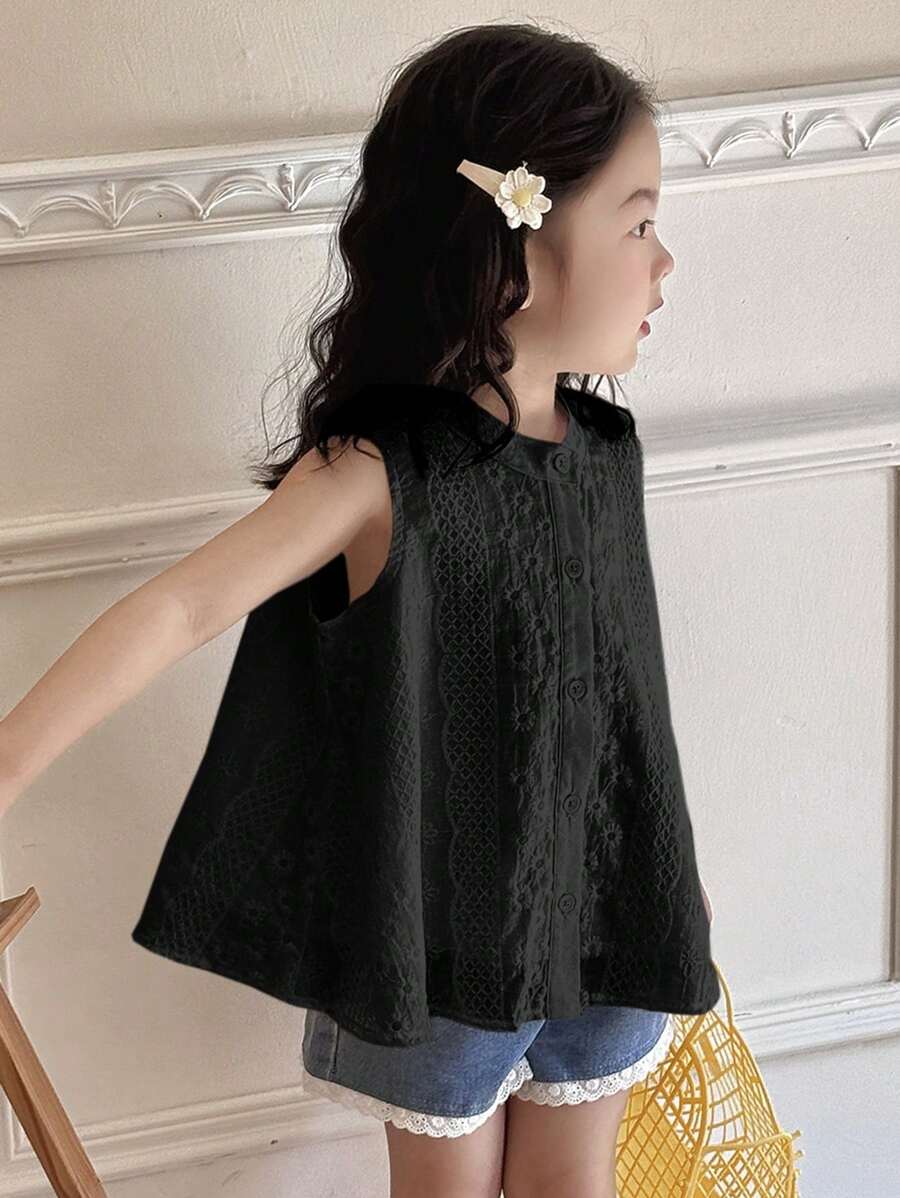 Dazy Kids Young Girl Short Sleeve Collared Simple & Fashionable Shirt, Suitable For Summer - Black - View 1