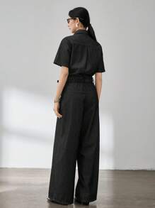 Dazy-Less Women's Summer Casual Button-Front Denim Jumpsuit Old Money Style - Black - View 5