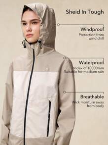 OutZeal Áo khoác nữ chống thấm nước, nhẹ, chống gió, có mũ trùm đầu, thích hợp cho cắm trại, leo núi, mùa xuân và mùa thu. - Màu Khaki - Xem 2