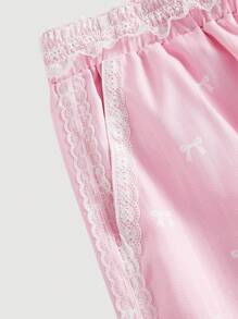 SHEIN MOD Pantaloni taglia comoda con vita regolabile in rosa, fantasia a nodo bianco, effetto bicolor, con tasche in pizzo