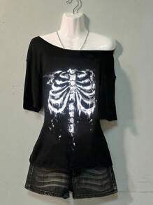 SHEIN EZwear 休闲简约落肩女士T恤适合夏季