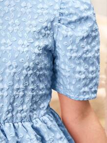 SHEIN Tween Girl' 优雅花卉提花面料公主裙，适合春季外出、度假、通勤、派对等场合