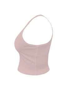 SHEIN Plus Size Simple Solid Color Pink Crop Top, Casual & Versatile - Baby Pink - View 4