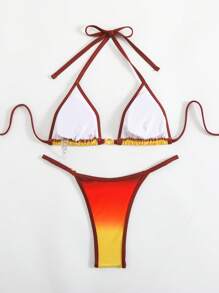 Swim SXY Completo estivo da spiaggia per donna: nuovo costume da bagno a due pezzi con parte superiore a triangolo con stampa a gradiente e coppa metallica e perizoma, adatto per vacanze