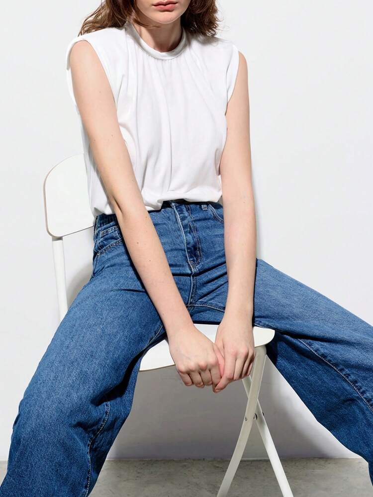 SHEIN Maija 2025년 여름 신상 화이트 크루넥 민소매 퍼프 칼라 플리츠 스플라이싱 바디수트, 미니멀리스트 캐주얼 다용도 바디수트, 세인트 패트릭 데이, 해변 휴가, 음악 페스티벌에 적합