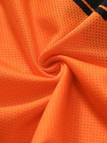 Manfinity Campus Court Aesthetic Post--Men Striped & Letter Print Round Neck Short Sleeve T-Shirt, Summer - Orange - View 4