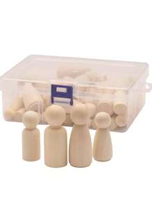 SHEIN 50pcs Unfinished Wooden Dolls, Peg People Doll Bodies Wooden Figures, Decorative Peg Doll People For Kids DIY Art Craft, Painting, Peg Game, Home Party Decor, Assorted Shapes And Sizes