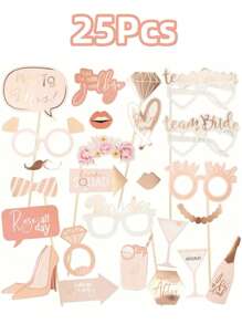 SHEIN 25pcs, Fun And Creative Bride-To-Be Photo Booth Props For Weddings, Engagements, And Bachelor Parties - Perfect For Adding A Festive Touch To Your Celebration!