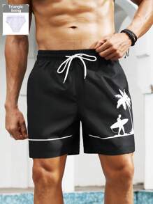 Manfinity Swimmode Men's Simple Fashion Casual Swimming Trunks, Everyday Wear - Black - View 3