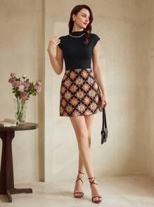 Vintamour 复古优雅女式花卉印花A字短裙夏季女式早午餐女式复古钱风格女式热带度假女式波西米亚风裙子夏季女式办公室裙子女士节日 1960 年代 - 摩卡棕 - 查看 7