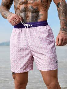 Surfspeed Men's Solid Color Patchwork Front Tie Simple Beach Shorts, Casual For Holiday - Purple - View 7