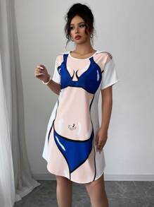 Chiquease Women Short Sleeve Round Neck Minimalist Style Dress, Suitable For Summer - Multicolor - View 5