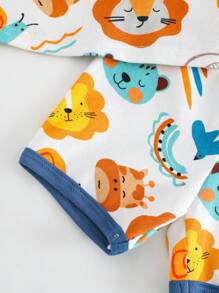 Cozy Pixies 男婴卡通动物印花柔软针织圆领长袖上衣和松紧腰长裤贴身 2 件套睡衣套装 - 藍色 - 查看 3