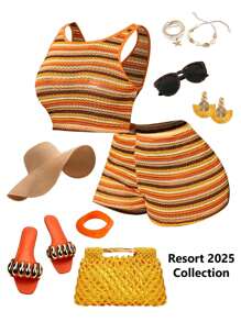 Slaydiva Conjunto de moda de verano para mujer - Festival de música, Pascua, Nashville, Bohemio, Fiesta de cumpleaños, Graduación, Estudiante diario, Vacaciones, Crucero, Playa, Tomar el sol, Vacaciones simples, Rayas texturizadas