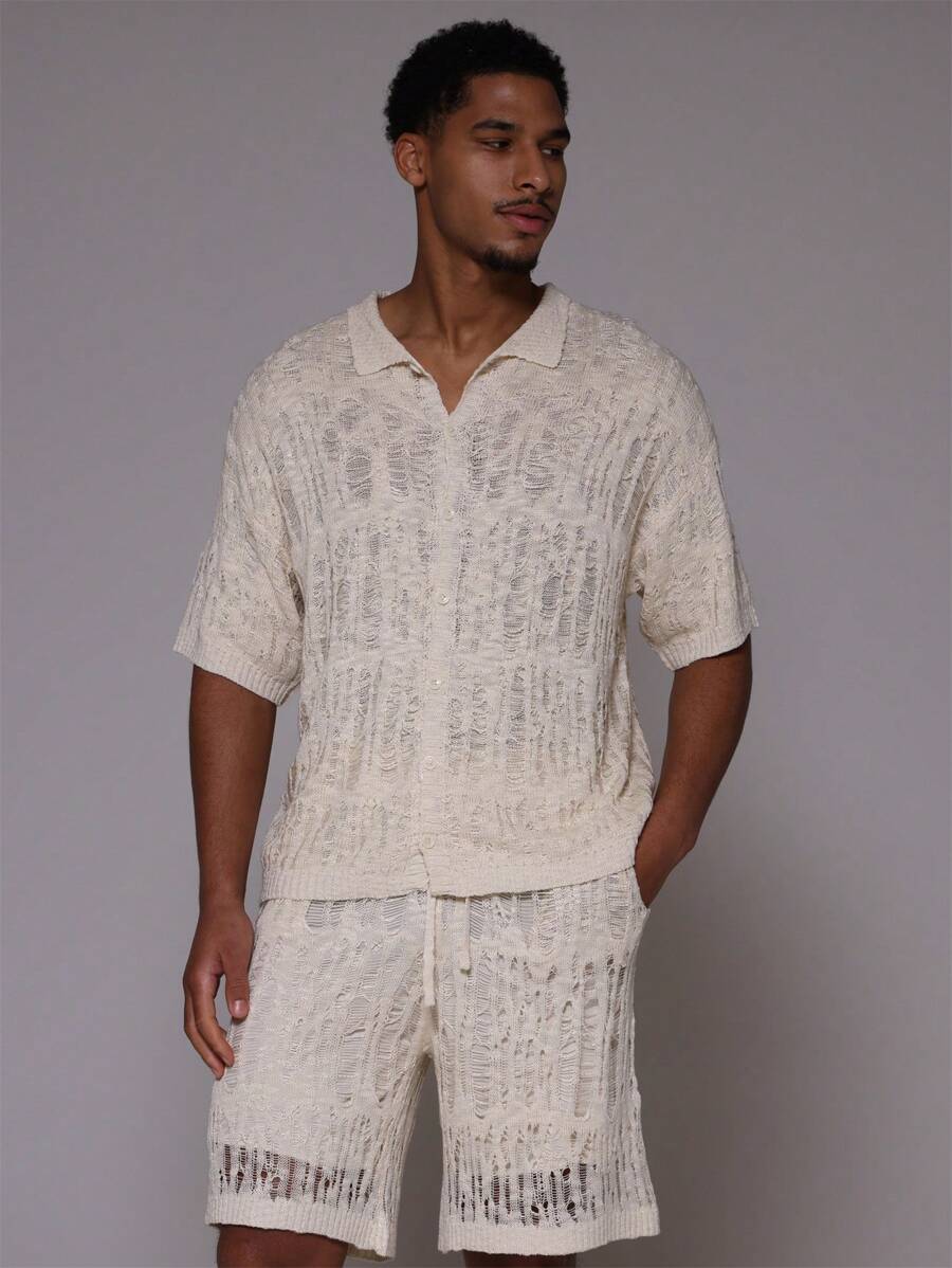 Musero Cárdigan ancho con botones y tejido de punto distressed/desgastado