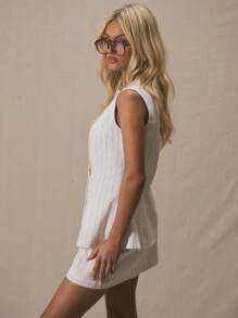 MUSERA Crew Neck Tortoiseshell Button Down Sleeveless Fitted Longline Waistcoat Only Spring Summer Cute Vacation Al Fresco Work Everyday Casual Classy Graduation Holiday - Multicolor - View 2