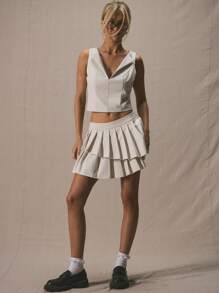 MUSERA Top ajustado de cuello en V profundo con corte, sin mangas, de talle corto para y verano, estilo lindo de vacaciones de los 90 - Blanco - Ver 4