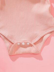 SHEIN 3pcs Newborn Cute Rabbit Ear Hat, Romper & Socks Set, Soft Knit Fabric, Suitable For 0-9 Months, Spring/Summer, Daily Wear, Easter, Birthday Photo Shoot, Outdoor Activities - Pink - View 8