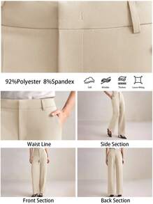BizChic 2025 Summer New Beige Straight High Waist Women's Suit Pants, Business Casual Daily Commute, Elegant Beach Resort, Suitable For Wedding, Country Music Festival, Brunch, Airport, 210S Vintage Stockholm Style American Independence Day - Apricot - View 3