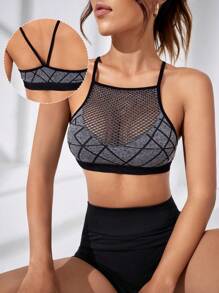 Easithlete 鏤空漁網拼接運動上衣 - 彩色 - 查看 1