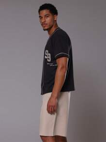 Musero Button Up Contrast Stitch Number Baseball Jersey - Black - View 2