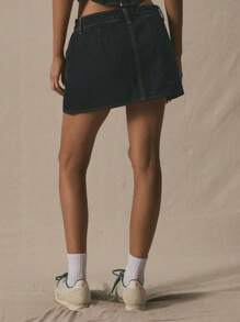 MUSERA Mid Rise Buckle Belted Denim Mini Skirt Spring Summer Cute Vacation 90's Y2k Al Fresco Chic Festival - Blue - View 4