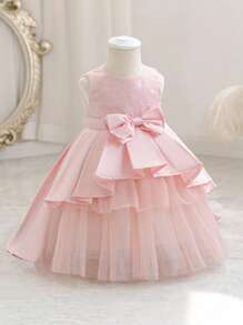SHEIN Glamorique Kids Đầm cưới hoa văn sang trọng thiết kế riêng cho bé gái, đầm voan xếp lớp trang trí ren, kiểu công chúa thanh lịch cho tiệc tùng, đám cưới, lễ kỷ niệm, đầm sinh nhật màu hồng cho bé gái, đầm dự tiệc cho bé gái, đầm công chúa, đầm em bé gái, đầm cưới thanh lịch cho bé gái, đầm dự tiệc cho bé gái. - Hồng - Xem 6